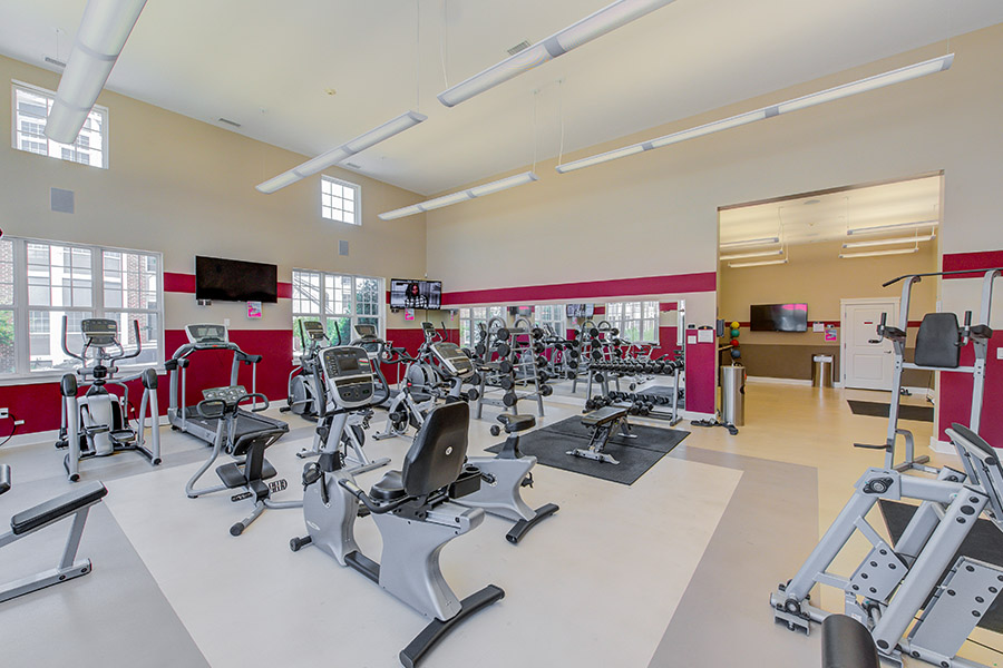 Apartment fitness center with cardiovascular and strength training equipment