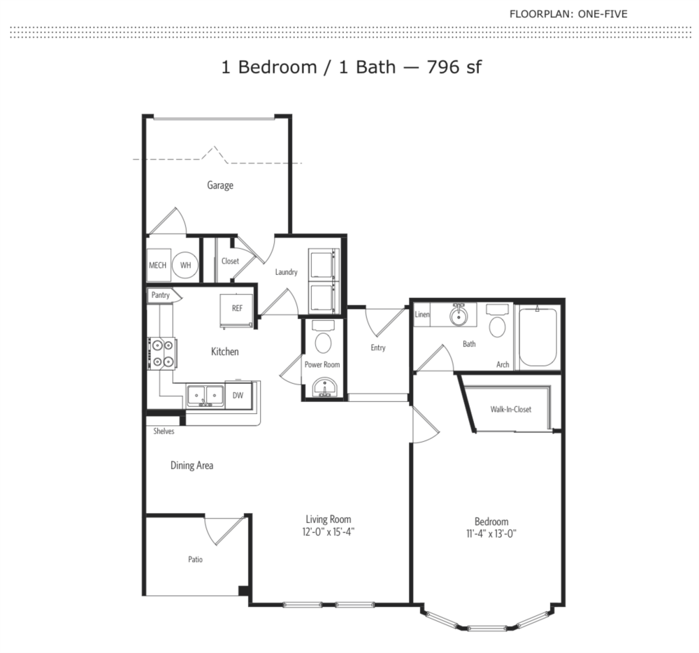 1 5 1 Bedroom Floor Plan One One Six Apartments