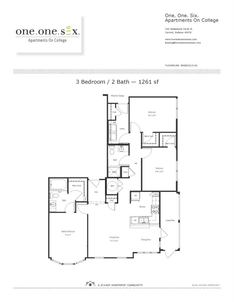 Marigold A2 3 Bedroom Apartment Floor Plan One One Six Apartments