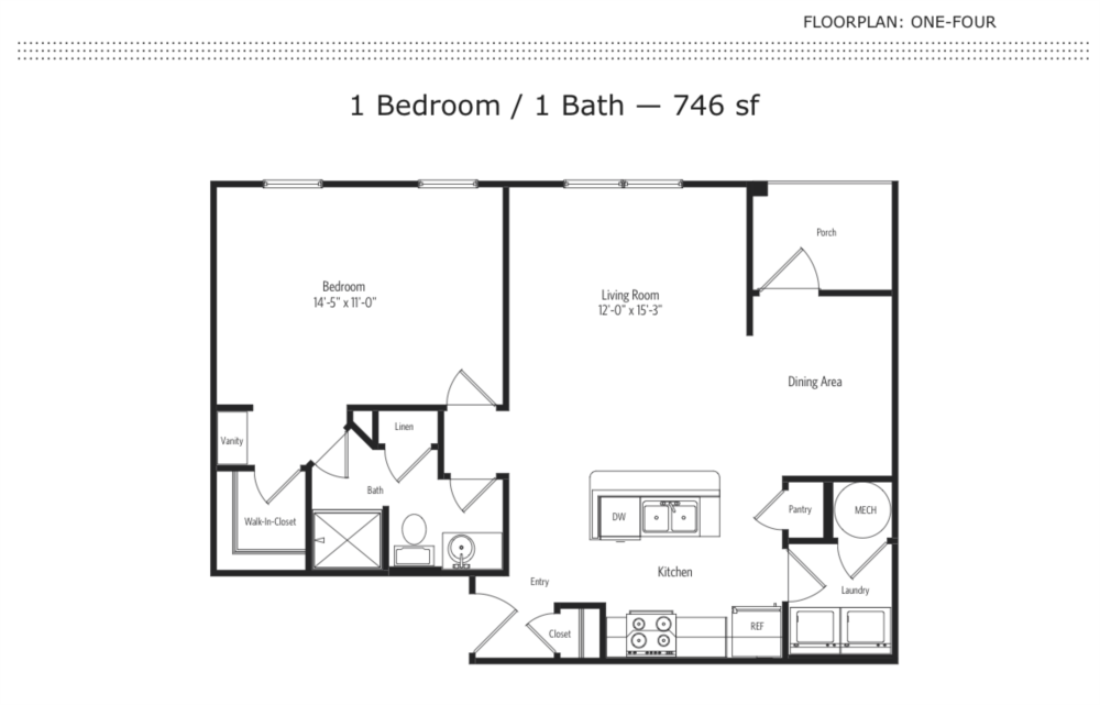 1 4 1 Bedroom Floor Plan One One Six Apartments